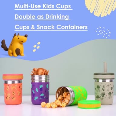 Sursip 10 oz Stainless Steel Toddlers Sippy Cups with Straws | Spill-Proof Tumblers Drinks & Snacks, Smoothie Cups for Kids, BPA-Free, Dishwasher Safe - Image 3