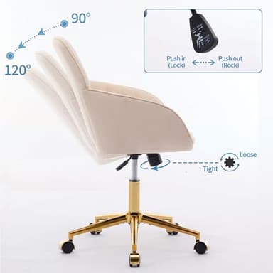 YISHENG Velvet Office Desk Chair with Gold Base, with Wheels,Modern Height Adjustable 360 Degree Swivel Upholstered Vanity Chairs with Arms for Living Room Bedroom, Beige,Khaki - Image 7