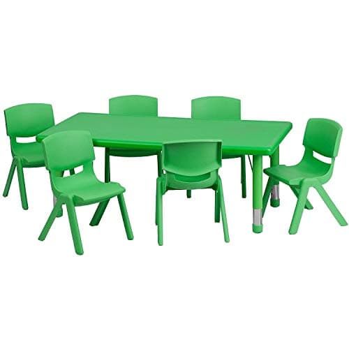 Flash Furniture Rectangular Activity Table Set, 24"W x 48"D x 14.50" - 23.75"H, Green - Image 1