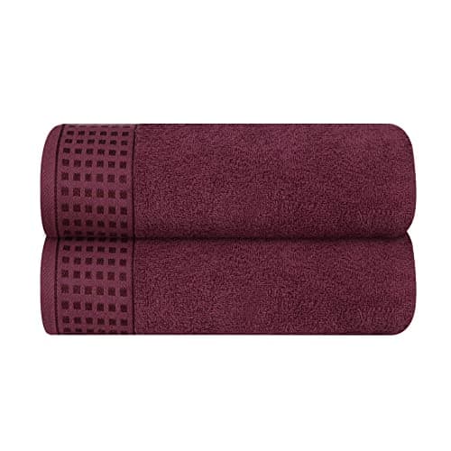 GLAMBURG 100% Cotton 2 Pack Oversized Bath Towel Set 28x55 Inches, Ultra Soft Highly Absorbant Compact Quickdry & Lightweight Large Bath Towels, Ideal for Gym Travel Camp Pool - Burgundy - Image 1