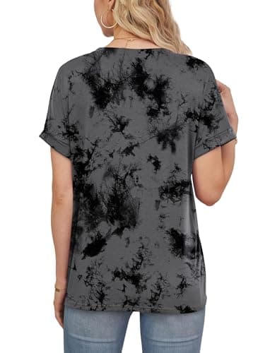 Crew Neck Tee Shirts Women Trendy Tops Oversized T Shirts Crew Neck Summer Tshirts Tie Dye Grey XXL - Image 4