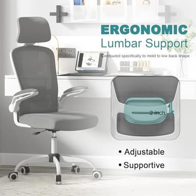 Mimoglad Office Chair, High Back Ergonomic Desk Chair with Adjustable Lumbar Support and Headrest, Swivel Task Chair with flip-up Armrests for Guitar Playing - Image 3