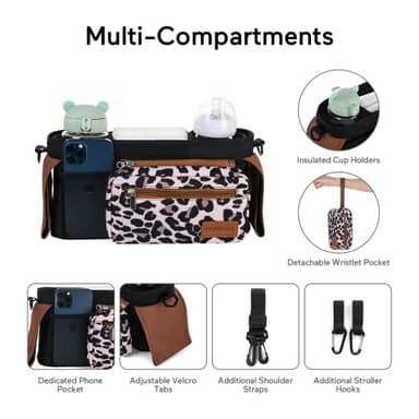 Momcozy Universal Stroller Organizer with Insulated Cup Holder Detachable Phone Bag & Shoulder Strap, Fits for Stroller like Uppababy, Baby Jogger, Britax, BOB, Umbrella and Pet Stroller - Image 2