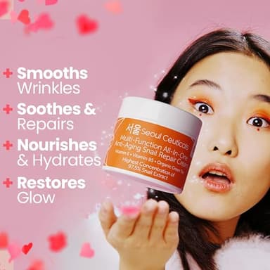 SeoulCeuticals Large 4oz 97.5% Snail Mucin Moisturizer Cream Korean Skin Care - K Beauty Skincare Day & Night Snail Repair Cream Filtrate Cruelty Free - Image 3