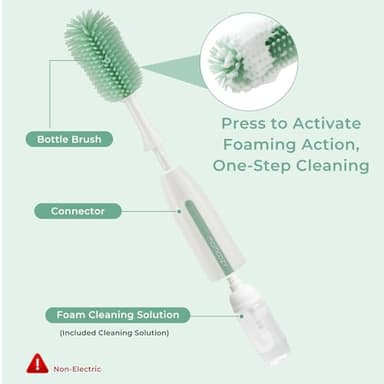 Momcozy Bottle Brush Kit Pro, Innovative Push-Press Design for Deep Cleaning - Bottle Cleaner Brush for Bottle/Breast Pumps/Nipple - Clog-Free Brush & Foam-Generating Design for Better Cleaning, Green - Image 2