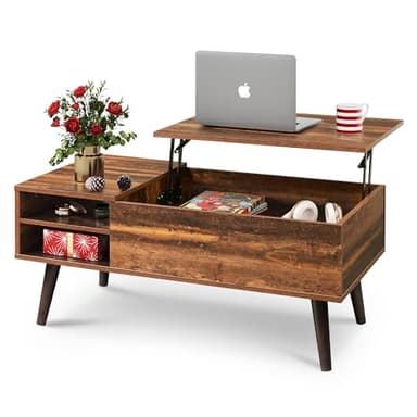 WLIVE Lift Top Coffee Table for Living Room,Small Coffee Table with Storage, Adjustable Shelf and Storage Compartment, Mid Century Modern Living Room Table, Wood, Rustic Brown - Image 1