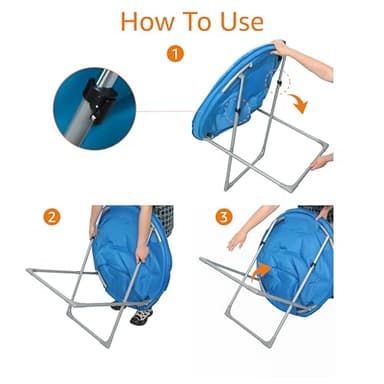 Amazon Basics Faux Fur Saucer Shaped Chair with Foldable Metal Frame, Blue, 32.3"D x 27.2"W x 32.3"H - Image 8