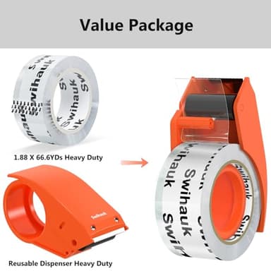 1.88 in x 66.6 YDs Clear Heavy Duty Packing Tape with Dispenser, Strong & Durable Shipping Tape, Packaging Tape, Packing Tape Dispenser for Packing Boxes, Moving Supplies, Shipping and Mailing - Image 2
