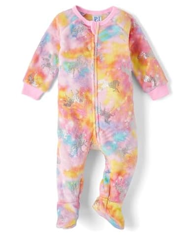 The Children's Place,Baby Girls,and Toddler Fleece Zip-Front One Piece Footed Pajama,Sparkle Pink,0 Months,3 Months - Image 1