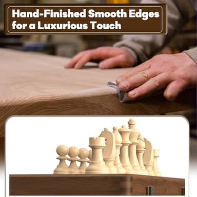 Premium Natural Walnut 15" Magnetic Wooden Folding Chess & Checkers Set- 2 in 1 Board Game with 3" King Staunton Pieces and 2 Extra Queens, Checkers, and Dust-Proof Storage Bag (Black) - Image 4