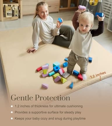 Baby Mat for Floor, Thick Soft Non-Toxic Vegan Leather Baby Play Mat, Waterproof Foam Play Mat, Padded Play Mat for Baby, 50x50 Playpen Mat, Infant Playmat for Baby Girls and Boys, Beige - Image 9