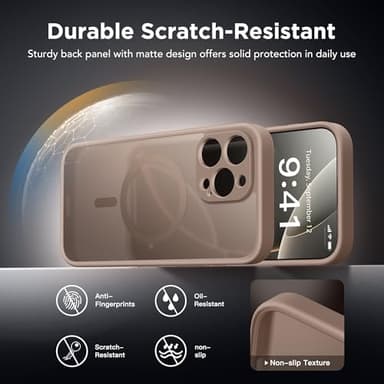 Magnetic for iPhone 16 Pro Case with Camera Control Button,Compatible with MagSafe,[Full Camera Protection][Privacy Screen Protector]Non-slip Matte Translucent 16 Pro Phone Cover(Withered Brown) - Image 4