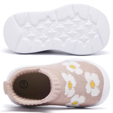 MORENDL Toddler Sock Shoes Baby Walking Shoes Infant Slippers Boys & Girls Non-Slip Sneakers Beige Flower 12-15 Months - Image 5
