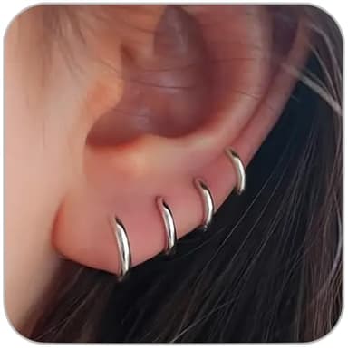 4 Pairs Small Hoop Earrings Set for Women, 316L Surgical Stainless Steel Huggie Hoop Earrings Hypoallergenic Cartilage Hoop Earrings for Helix Tragus Conch Piercing Jewelry for Women Men(Silver-1.6mm) - Image 8