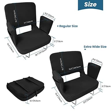 TOPSKY Stadium Seat with Back Support, Extra Wide 21.2”Width (Seat 19.5”), 3 Reclining Positions, Wide Bleacher Seats with 2 Hook, Picnic Seat (2pcs Black) - Image 2