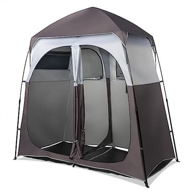 VINGLI 2 Room Shower Tent, 7.5 FT Instant Pop Up Shelter with Carrying Bag, Privacy Changing Room Tent, Perfect for Portable Toilet, Camping, Dressing, Outdoor Indoor, Easy Setup(Brown) - Image 1