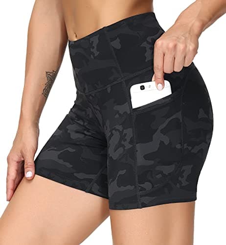 THE GYM PEOPLE High Waist Yoga Shorts for Women Tummy Control Fitness Athletic Workout Running Shorts with Deep Pockets (Large, Black Camo) - Image 1