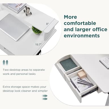 RedLemon 60 Inches L Shaped Electric Standing Desk, Height Adjustable Corner Gaming Desk with Drawers, Keyboard Tray, Power Outlets & LED Lights, Computer Desk with Monitor Shelf, Antique White - Image 5