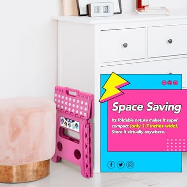 Delxo Folding Step Stool, 13 inch Non-Slip Foldable Stools for Kids & Adults Up to 300 LBS, Step Stool with Handle, Lightweight for Kitchen, Bathroom, Bedroom, Garden, Rose Pink, 1PC - Image 5