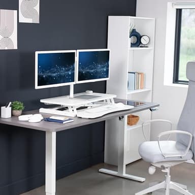 VIVO Height Adjustable 32 inch Standing Desk Converter with Dual 13 to 30 inch Monitor Stand, Sit Stand Monitor Mount and Desk Riser, White, DESK-V000K-M2W - Image 8