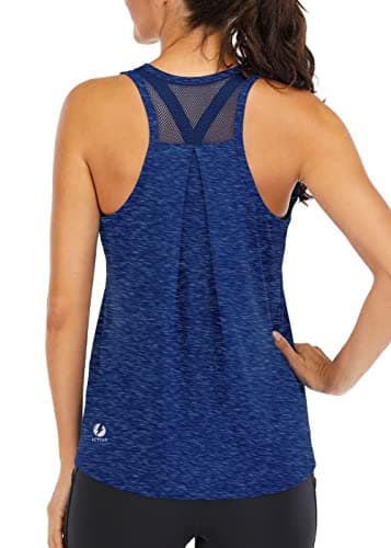 ICTIVE Workout Tops for Women Loose Fit Racerback Mesh Backless Muscle Tank Athletic Exercise Gym Shirts Dark Blue L - Image 1