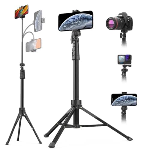 Aureday 88’’ Flexible Phone Tripod with 14.95’’ Gooseneck, Remote and Phone Holder, Overhead Cell Phone Stand＆Selfie Stick for Video Recording, Compatible with iPhone Android Phone, Camera - Image 1