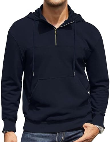 3rd hill Men's Quarter Zip Pullover Hoodies Long Sleeve Weight 1/4 Half Zip Drawstring Hooded Sweatshirt Kangaroo Pocket Purplish blue L - Image 1