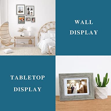 Hongkee 5x7 Picture Frame Set of 4, Made of Real Glass and Grey Wooden Frame, 5 by 7 Photo for Wall or Tabletop - Display Picture 4x6 with Mat or 5x7 Without Mat - Image 3