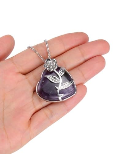 CrystalTears Amethyst Crystal Heart Necklace for Women Healing Crystals Heart Gemstone Pendant Rose Flower Wrapped Quartz Crystal Heart Stone Necklace Crystal Gift for Mom Women Mothers Day - Image 6