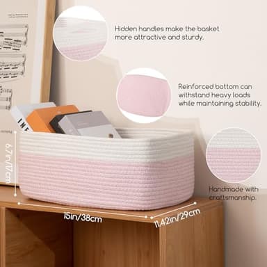 OIASKET Storage Baskets for Organizing 3 Pack, Woven Baskets for Shelves, Closet Organizer Bins Empty Gift Basket Toy Storage for Toys, Books, Towels, Clothes, 15"x11.42"x6.7", Pink - Image 2