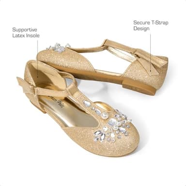 DREAM PAIRS Girls Mary Jane Dress Shoes Pearl T-Strap Party Flower Wedding Princess Flats for Toddler Little Big Kid,Size 2 Little Kid,Gold,SDFL2426K - Image 4