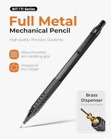 30PCS Black Metal Mechanical Pencil Set in Leather Case, 0.5/0.7/0.9/2.0mm Art Drafting Pencils with 16 Tubes Graphite Leads (6B 4B 2B HB 2H 4H) & Colored Refills for Sketching, Drawing, Writing - Image 2