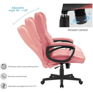 Furmax Office Executive Chair High Back Adjustable Managerial Home Desk Chair,Swivel Computer PU Leather Chair with Lumbar Support (Pink) - Image 6