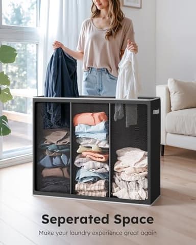 SOLEDI 180L Laundry Hamper 3 Section, Extra Large Laundry Hamper with Lid, Dirty Clothes Hamper with Sturdy Handle, Large Laundry Basket Organizer for Laundry Room, Bedroom, Hampers for Laundry - Image 4
