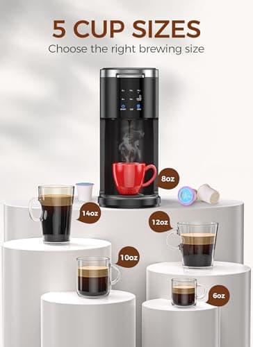 COWSAR Single Serve Coffee Maker, K Cup Coffee Brewer for Capsule and Ground Coffee, Commercial Coffee Machine with 40 Oz Water Tank, 5 Brew Sizes Up To 14 Oz, Ideal for Home/Office, Black - Image 5