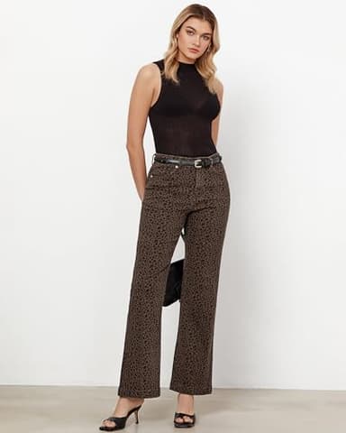 GRAPENT Women's Plus Size Business Casual Bell Bottom Jeans - Stretch Wide Leg Pants, Leopard Color, XXL, 20, 22 - Image 4