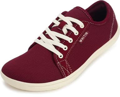 WHITIN Women's Barefoot Shoes Minimalist Wide Width Toe Box Fashion Sneakers Zero Drop Size 7 Athletic Soft Flat Road Running Walking Drving Tennis W81 Flat Red 37 - Image 1