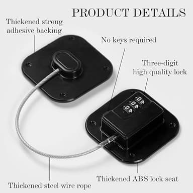 Child Safety Cabinet Locks, Fridge Lock with Combination, Closet Lock,Cabinet Lock,Child Proof Refrigerator Lock(Black 2Pcs) - Image 8