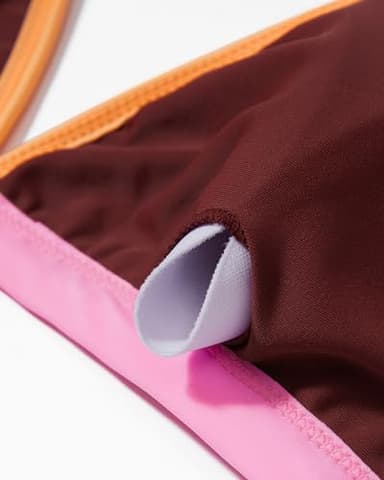 SUUKSESS Women Triangle High Cut Bikini Sets Sexy High Waisted Color Block Two Piece Swimsuits Push Up Bathing Suits(Brown Color Block,S) - Image 2