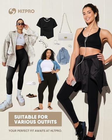 HLTPRO 3 Pack Plus Size Leggings with Pockets for Women - Black High Waisted Tummy Control Soft Yoga Pants for Gym Workout - Image 4