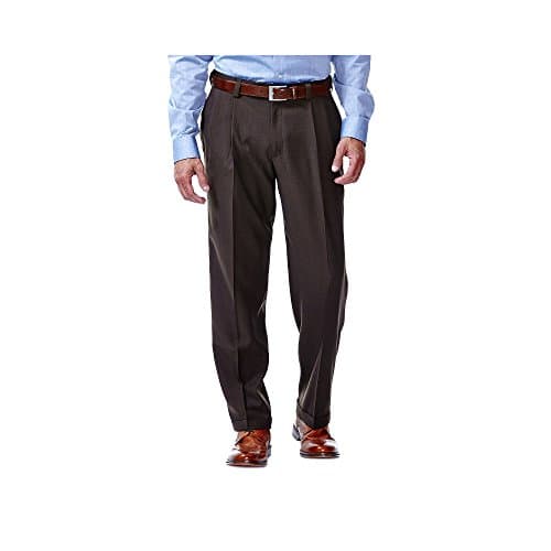 Haggar mens Eclo Stria Expandable-waist Pleat-front dress pants, Brown, 38W x 30L US - Image 1