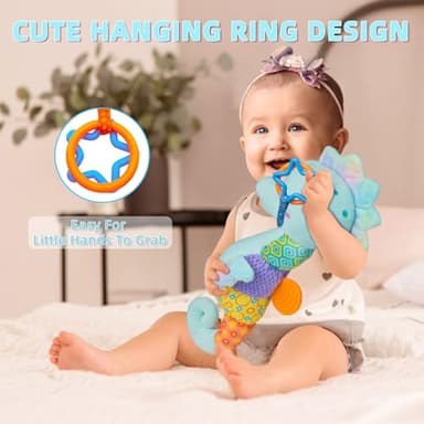 Baby Toys 0-6 Months,Infant Musical Seahorse Stuffed Animals Sensory Toys with Bright Colors,Multiple Textures,Rattles & Crinkle Sound Paper,Soft Tummy Time Toy for Newborn Boys Girls 0-12 Months-Blue - Image 4
