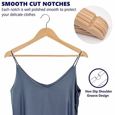 Amber Home 30 Pack Wooden Coat Hangers, Natural Wood Suit Hangers with Non Slip Pant Bar, Clothes Hangers for Shirts, Jackets, Dress, Pant (Natural, 30) - Image 3