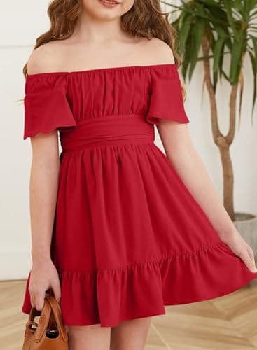 DOKOTOO KIDS Girls Special Occasion Dresses Summer Back Bow Tie Cute Dress Red 12-13 Years - Image 4