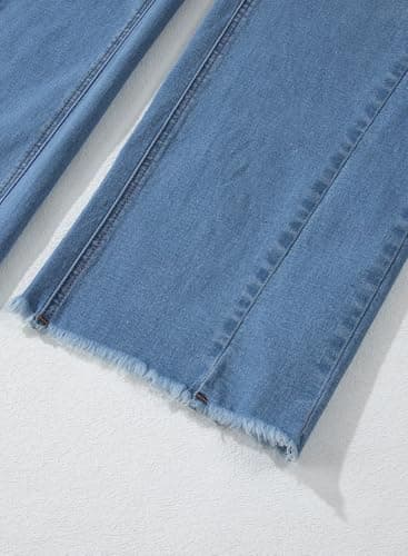 Sidefeel Women's Wide Leg Jeans High Waisted Stretchy Raw Hem Denim Pants Size 14 Blue - Image 7