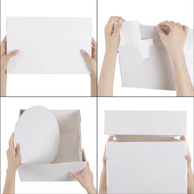 Moretoes 5pcs Cake Boxes, 12x12x8 Inch White Bakery Box with Window, Large Baking Boxes, Square Cake Box for Multi-Layer Cakes, Pastries, Cake Decorating Supplies - Image 4