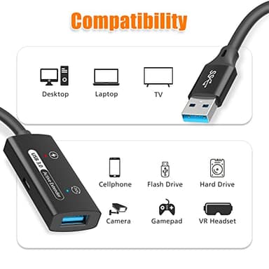 AGVEE [16.5ft / 5m USB 3.0 Active Extension Cable, USB3.0 Male to Female Extender Repeater Ultra Extra Long Booster Cord for Oculus VR, Valve, Xbox 360 Kinect, 2.5" 3.5" Portable Hard Drive, Black - Image 6