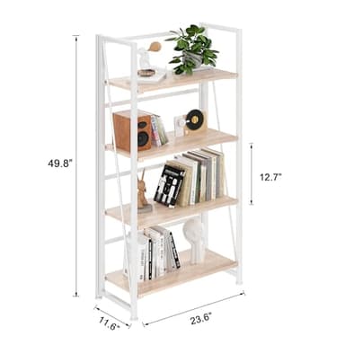 BHG Vintage Multifunctional Bookcase Folding Bookshelf, No-Assembly Plant Stand Storage Rack Shelves for Home Office (White, 4-Tier) - Image 3