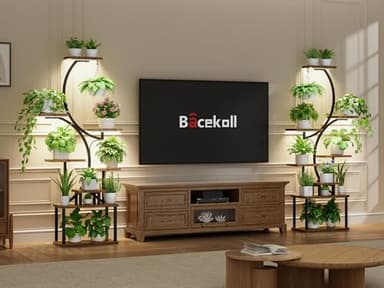 Plant Stand Indoor with Grow Lights - 62" Tall Plant Shelf, Lighted Corner Plant Stands for Indoor Growing, 8 Tiered Large Flower Holder, S-Shaped Decorative Rack for Living Room, Black, Patent Design - Image 5