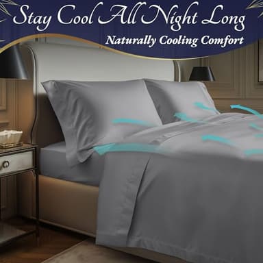 DECOLURE 100% Viscose Derived from Bamboo Sheets Queen Size 4pcs - Ultra Soft & Luxuriously Cooling, 17" Deep Pocket, Double Stitching, Perfect for Hot Sleepers - Queen Bed Sheets (Midgrey) - Image 4